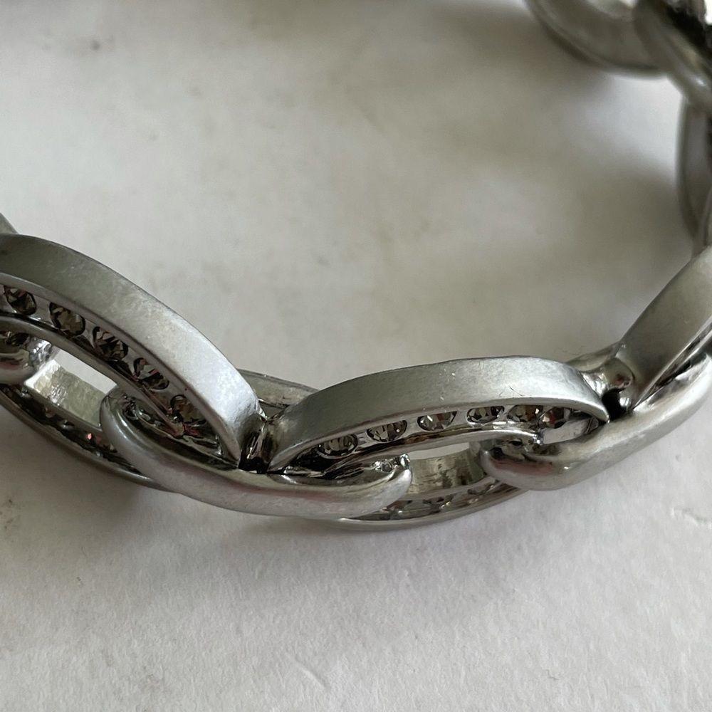 Silver link bracelet Rhinestones on each link beautiful heavy piece - Picture 3 of 4